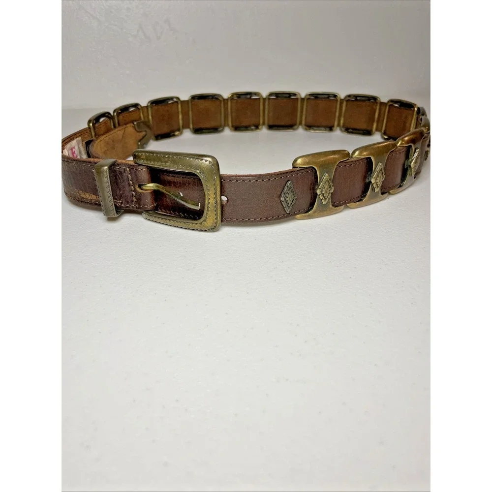 Etoile Leather Belt Italy Womens Size Small Hammered Metal Embellished Boho